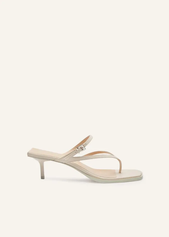 Shop Magda Butrym Shoes Low Thong Heel Sandal In Cream Leather