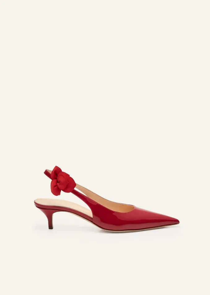Shop Magda Butrym Shoes Slingback Rose Kitten Heels In Red Leather