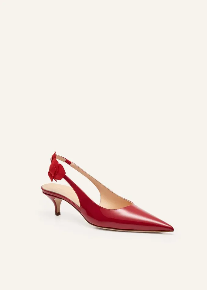 Shop Magda Butrym Shoes Slingback Rose Kitten Heels In Red Leather Shop Magda Butrym Shoes Slingback Rose Kitten Heels In Red Leather