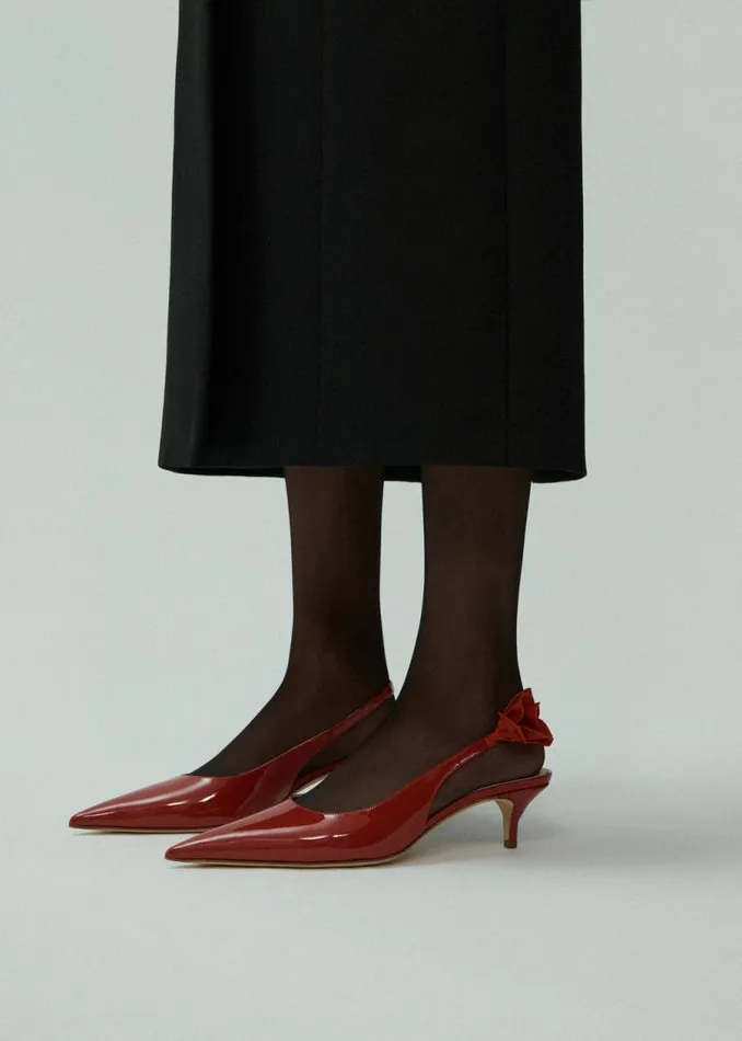 Shop Magda Butrym Shoes Slingback Rose Kitten Heels In Red Leather Shop Magda Butrym Shoes Slingback Rose Kitten Heels In Red Leather