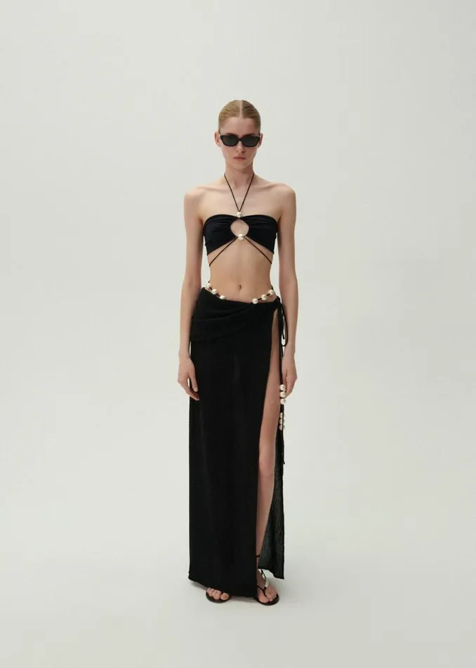 Shop Magda Butrym Skirts Asymmetrical Pearl Maxi Skirt In Black