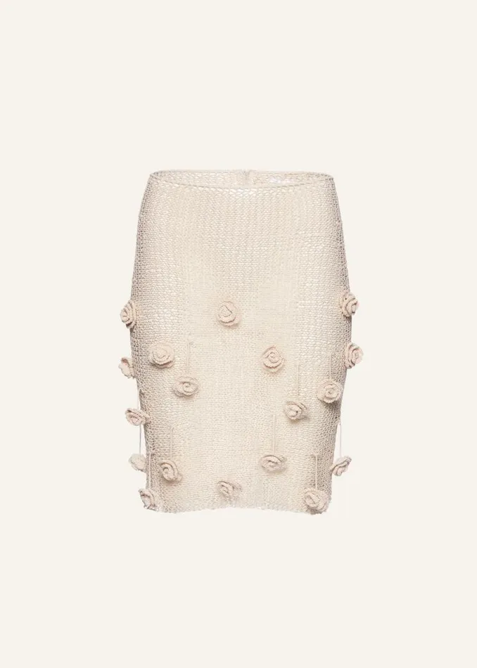 Shop Magda Butrym Skirts Crochet Flower Embellished Mini Skirt In Cream