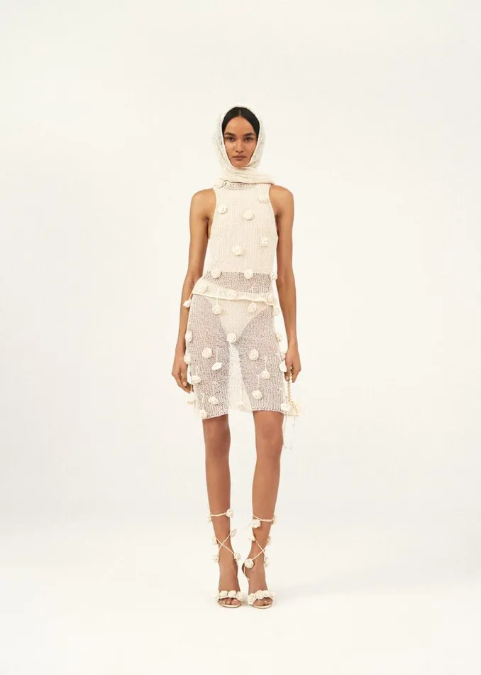 Shop Magda Butrym Skirts Crochet Flower Embellished Mini Skirt In Cream Shop Magda Butrym Skirts Crochet Flower Embellished Mini Skirt In Cream