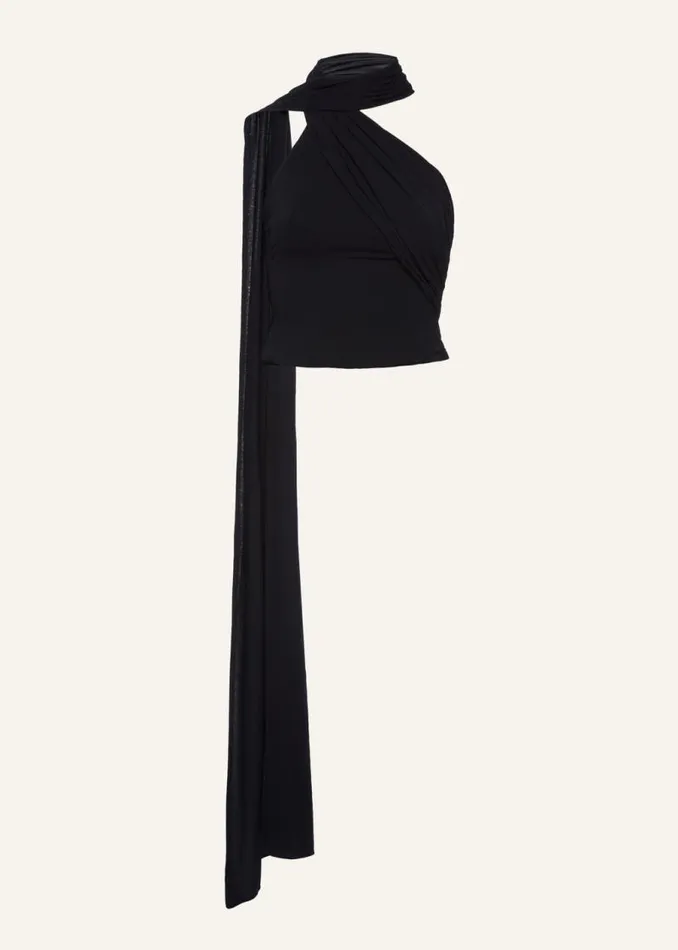 Shop Magda Butrym Tops Jersey Wrap Neck Top In Black
