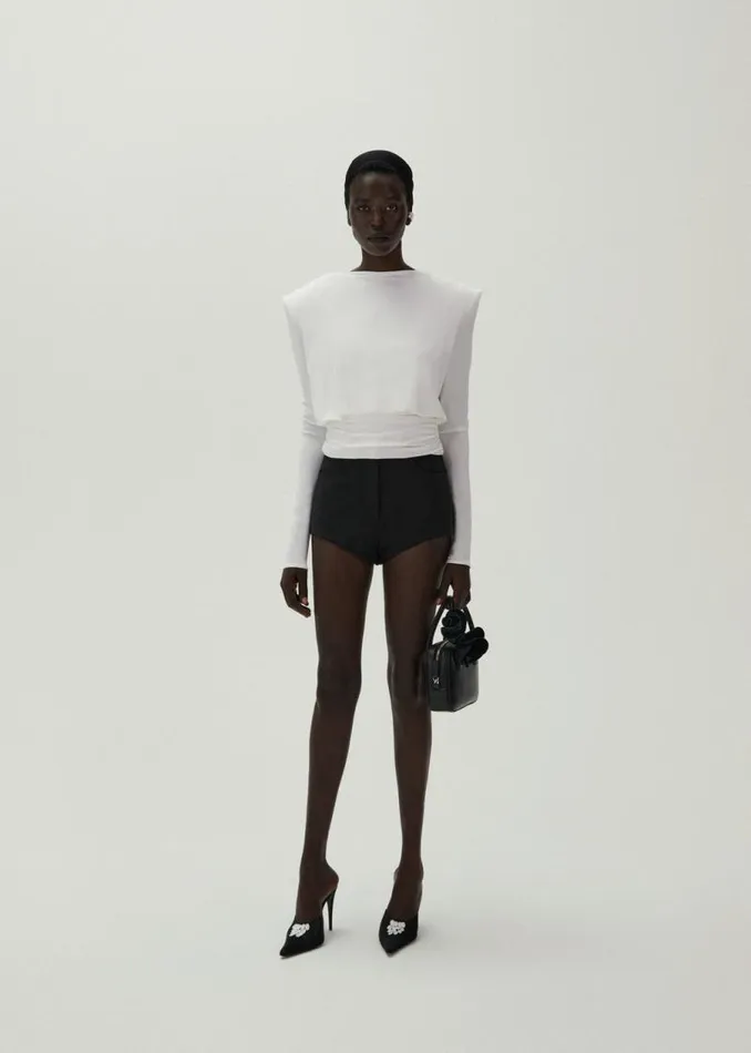 Shop Magda Butrym Tops Long Sleeve Draped Jersey Blouse In White Shop Magda Butrym Tops Long Sleeve Draped Jersey Blouse In White