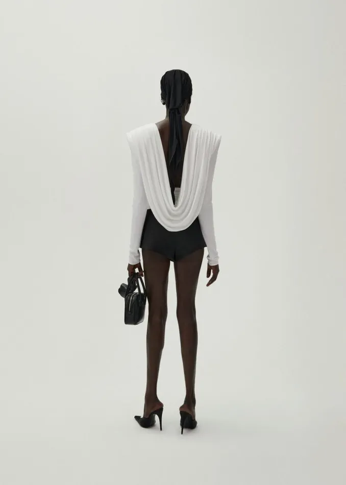 Shop Magda Butrym Tops Long Sleeve Draped Jersey Blouse In White Shop Magda Butrym Tops Long Sleeve Draped Jersey Blouse In White
