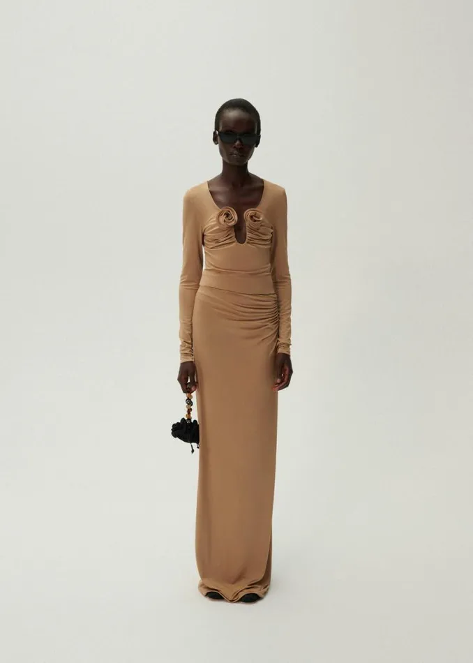 Shop Magda Butrym Tops Long Sleeve Floral Appliqu Jersey Top In Beige Shop Magda Butrym Tops Long Sleeve Floral Appliqu Jersey Top In Beige