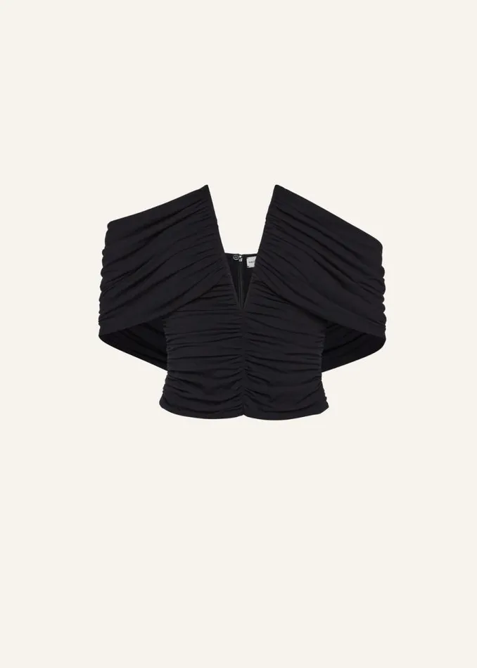 Shop Magda Butrym Tops Ruched V Neck Wrap Blouse In Black