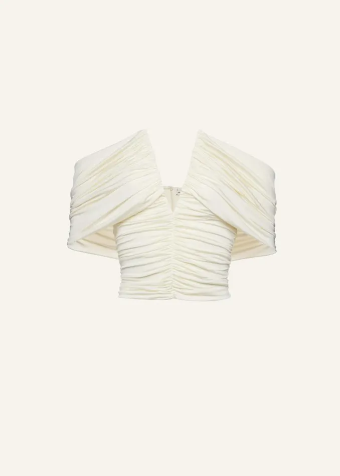 Shop Magda Butrym Tops Ruched V Neck Wrap Blouse In Cream