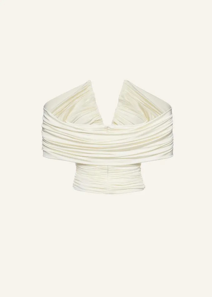 Shop Magda Butrym Tops Ruched V Neck Wrap Blouse In Cream Shop Magda Butrym Tops Ruched V Neck Wrap Blouse In Cream