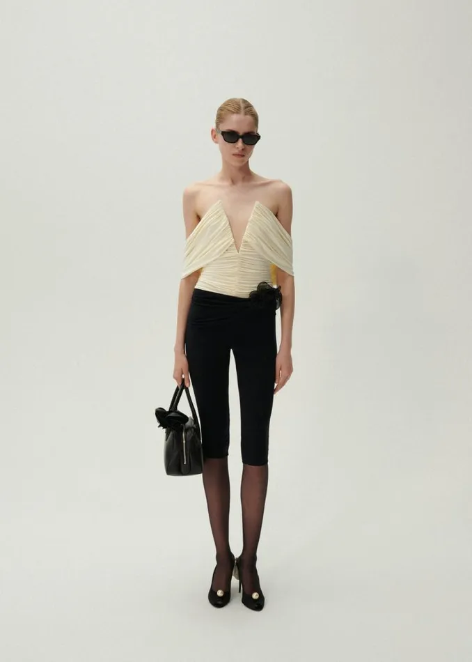 Shop Magda Butrym Tops Ruched V Neck Wrap Blouse In Cream Shop Magda Butrym Tops Ruched V Neck Wrap Blouse In Cream