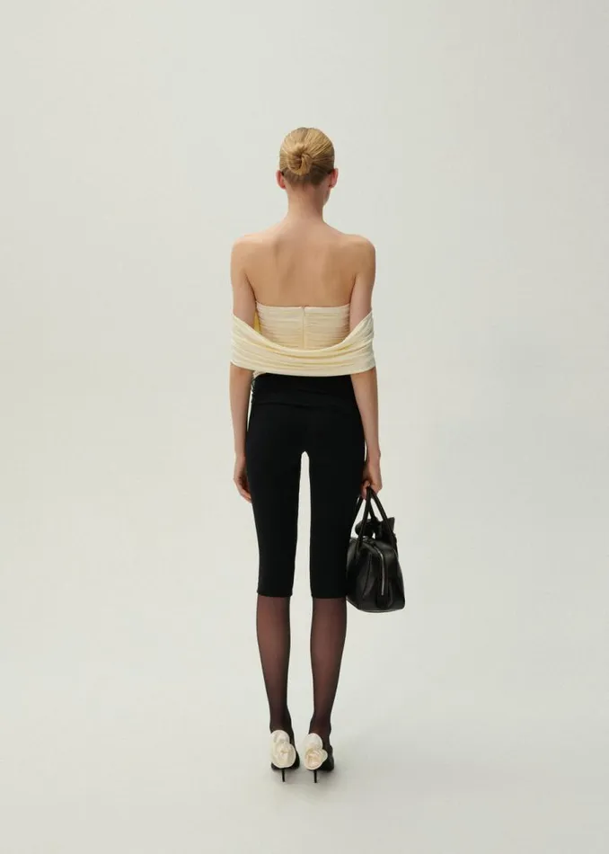 Shop Magda Butrym Tops Ruched V Neck Wrap Blouse In Cream Shop Magda Butrym Tops Ruched V Neck Wrap Blouse In Cream