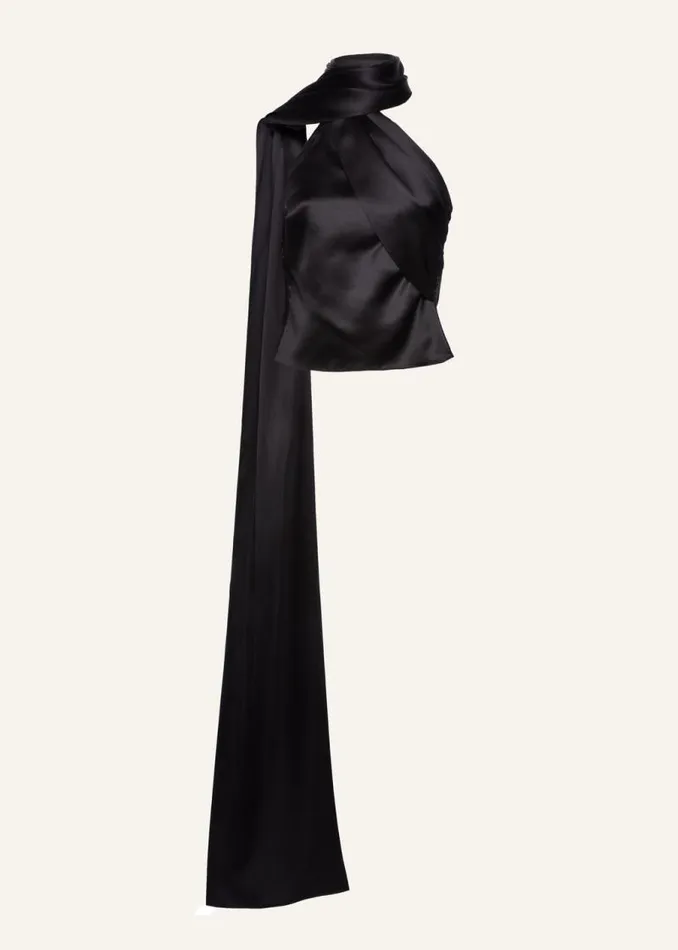 Shop Magda Butrym Tops Silk Wrap Neck Top In Black