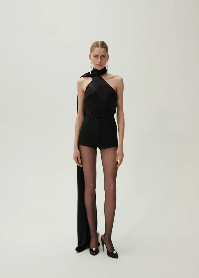 Shop Magda Butrym Tops Silk Wrap Neck Top In Black Shop Magda Butrym Tops Silk Wrap Neck Top In Black