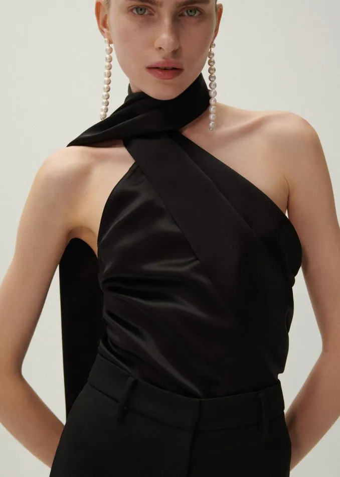 Shop Magda Butrym Tops Silk Wrap Neck Top In Black Shop Magda Butrym Tops Silk Wrap Neck Top In Black