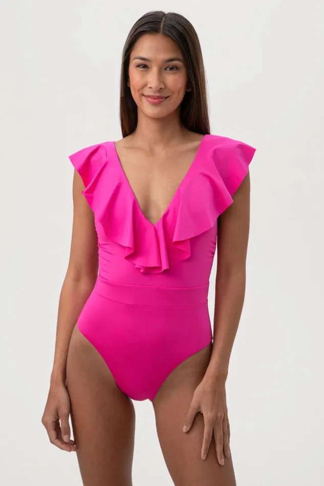 SHOP Trina Turk ONE PIECE SWIMWEAR WOMEN039S MONACO RUFFLE PLUNGE ONE PIECE SWIMSUIT
