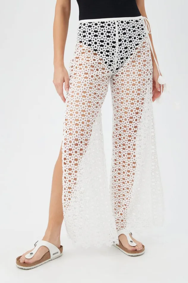 SHOP Trina Turk SWIM COVER UPS WOMEN039S CHATEAU SHEER LACE SIDE SLIT SWIM COVERUP PANT