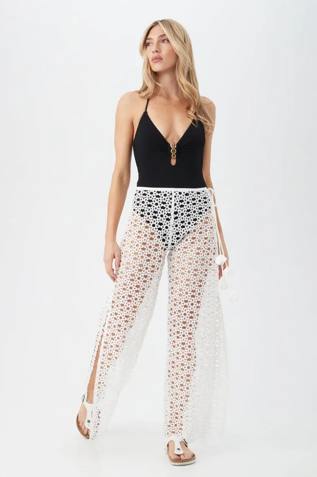 SHOP Trina Turk SWIM COVER UPS WOMEN039S CHATEAU SHEER LACE SIDE SLIT SWIM COVERUP PANT