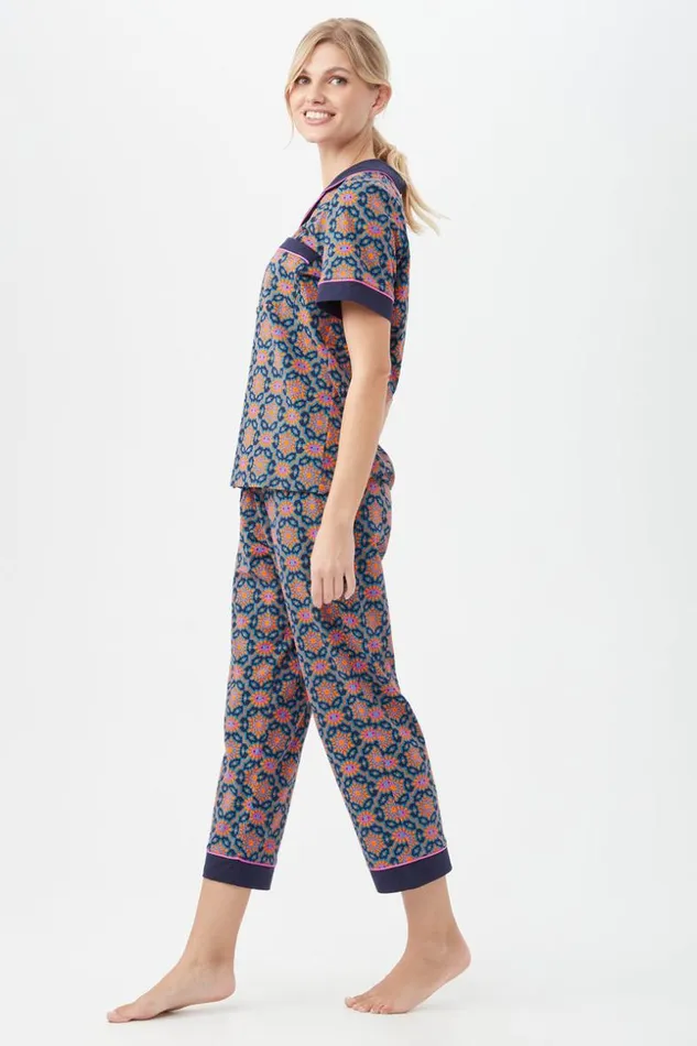 SHOP Trina Turk WOMEN039S SLEEPWEAR ROYAL FOULARD WOMEN039S SHORT SLEEVE CROPPED PANT JERSEY PJ SET