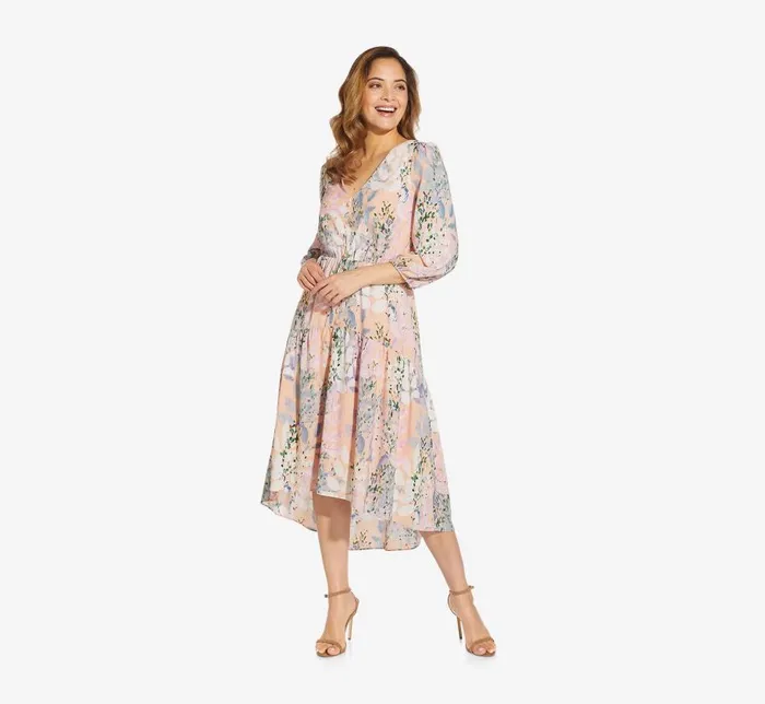 Short Dresses Womens Adrianna Papell FloralPrint Chiffon Short Dress In Blush Multi