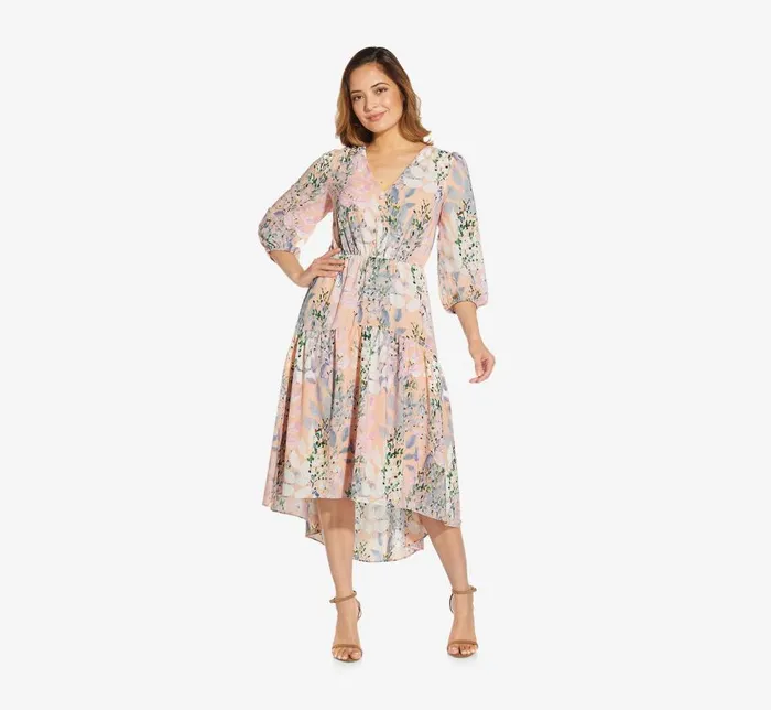 Short Dresses Womens Adrianna Papell FloralPrint Chiffon Short Dress In Blush Multi