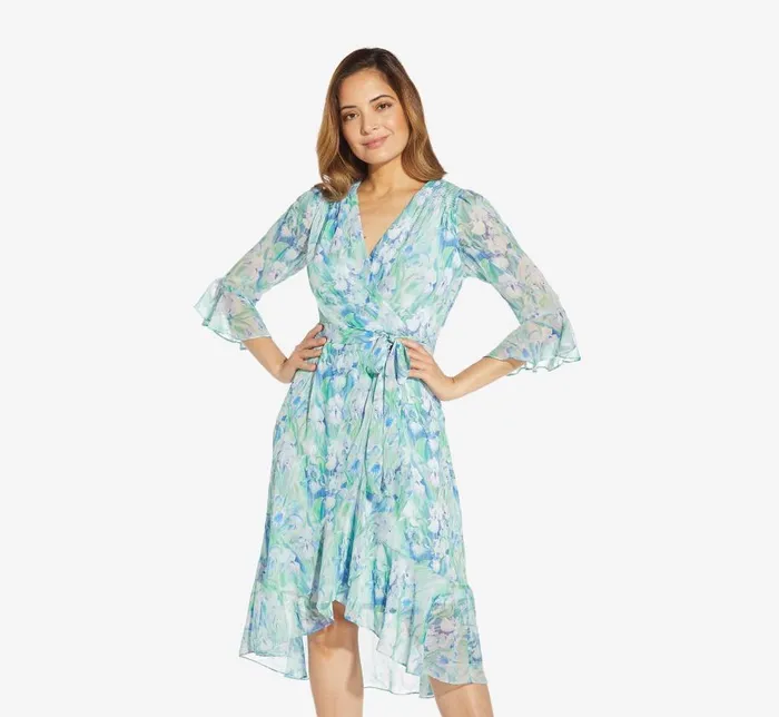 Short Dresses Womens Adrianna Papell FloralPrinted Chiffon Short Dress In Blue Multi Short Dresses Womens Adrianna Papell FloralPrinted Chiffon Short Dress In Blue Multi