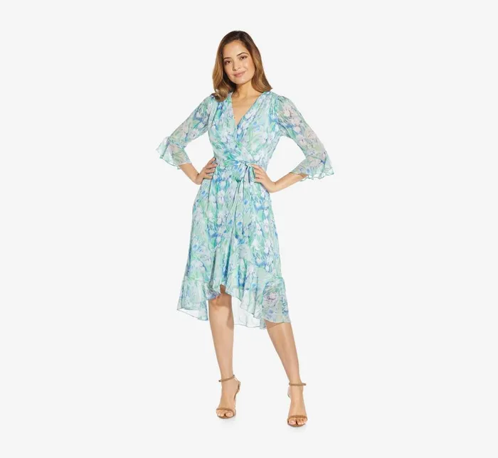 Short Dresses Womens Adrianna Papell FloralPrinted Chiffon Short Dress In Blue Multi