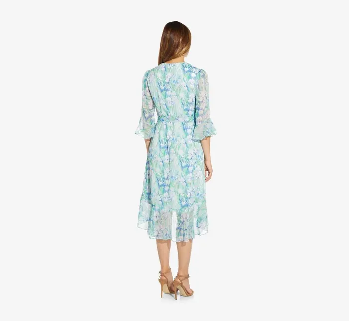 Short Dresses Womens Adrianna Papell FloralPrinted Chiffon Short Dress In Blue Multi