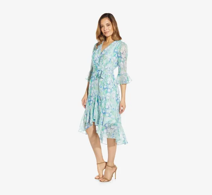 Short Dresses Womens Adrianna Papell FloralPrinted Chiffon Short Dress In Blue Multi