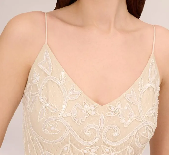 Short Dresses Womens Adrianna Papell Sequin Beaded Sheath Dress With Corset Back In Ivory Pearl