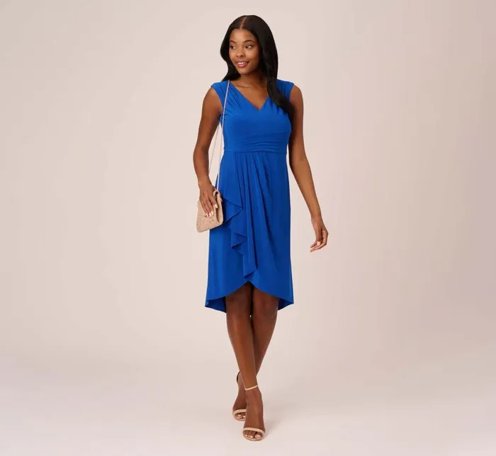 Short Dresses Womens Adrianna Papell Stretch Matte Jersey Draped Asymmetrical Short Dress In Rich Royal