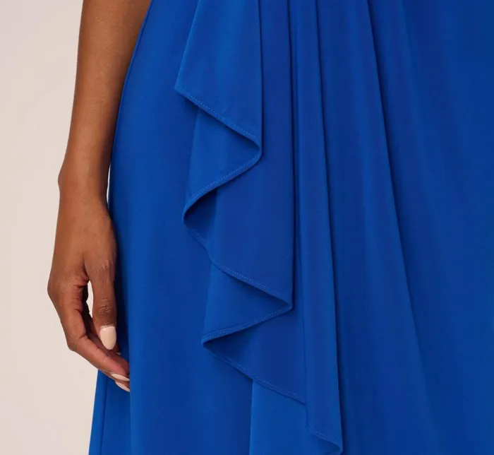 Short Dresses Womens Adrianna Papell Stretch Matte Jersey Draped Asymmetrical Short Dress In Rich Royal