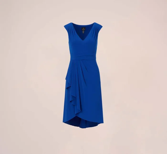 Short Dresses Womens Adrianna Papell Stretch Matte Jersey Draped Asymmetrical Short Dress In Rich Royal