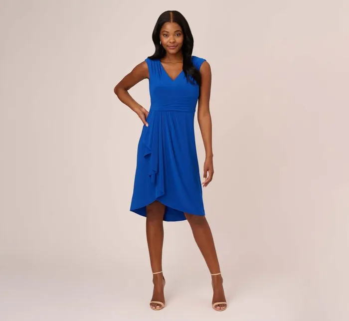 Short Dresses Womens Adrianna Papell Stretch Matte Jersey Draped Asymmetrical Short Dress In Rich Royal