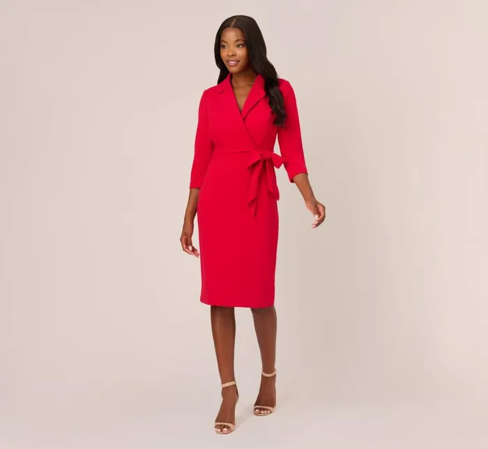 Short Dresses Womens Adrianna Papell Wrap Front Dress With ThreeQuarter Sleeves In Hot Ruby Short Dresses Womens Adrianna Papell Wrap Front Dress With ThreeQuarter Sleeves In Hot Ruby