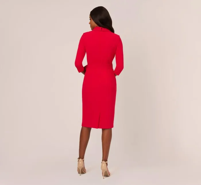 Short Dresses Womens Adrianna Papell Wrap Front Dress With ThreeQuarter Sleeves In Hot Ruby