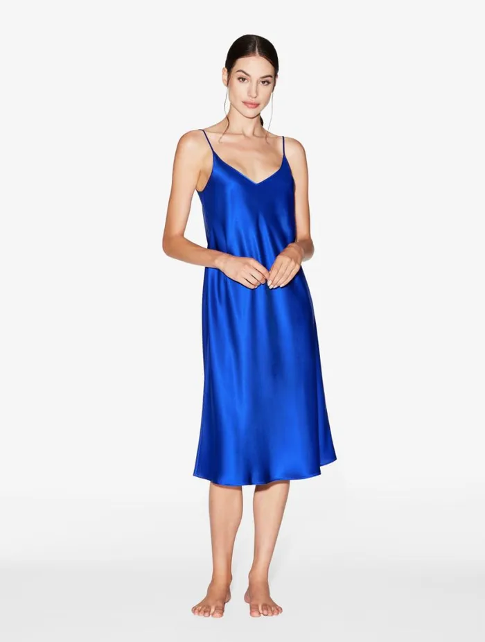 Silk Midi Nightgown In Electric Blue Sleepwear La Perla Slips and Dresses