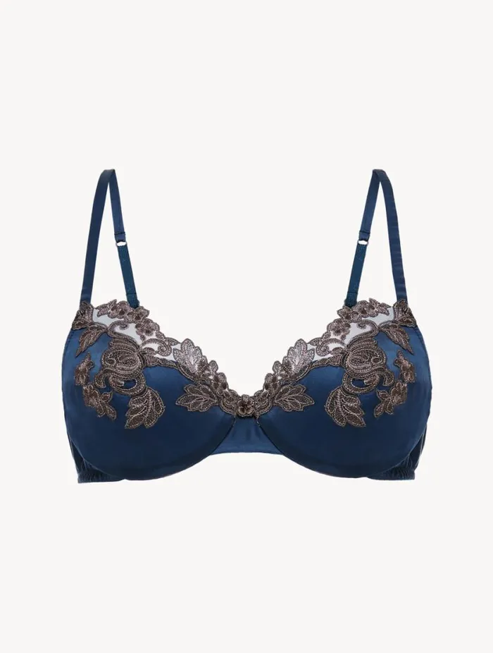 Silk Underwired Bra In Blue With Frastaglio Lingerie La Perla Underwired