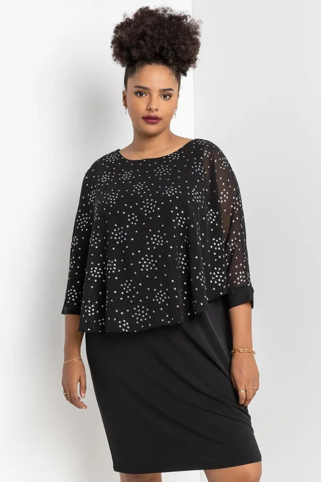 Silver Curve Foil Print Overlay Dress Women Roman Dresses