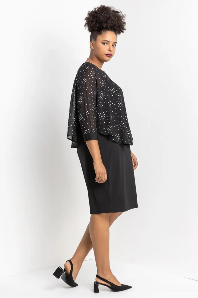 Silver Curve Foil Print Overlay Dress Women Roman Dresses