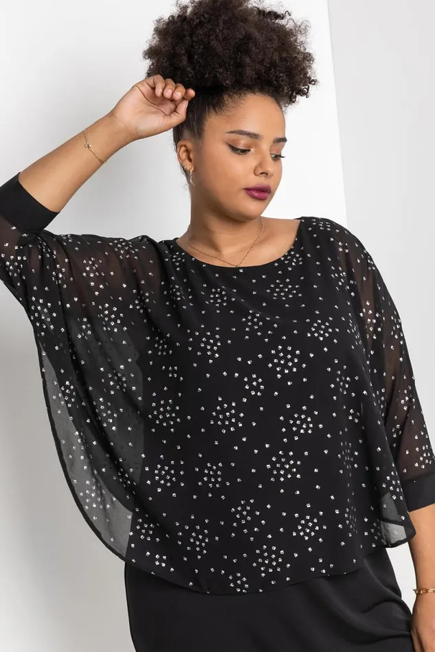 Silver Curve Foil Print Overlay Dress Women Roman Dresses
