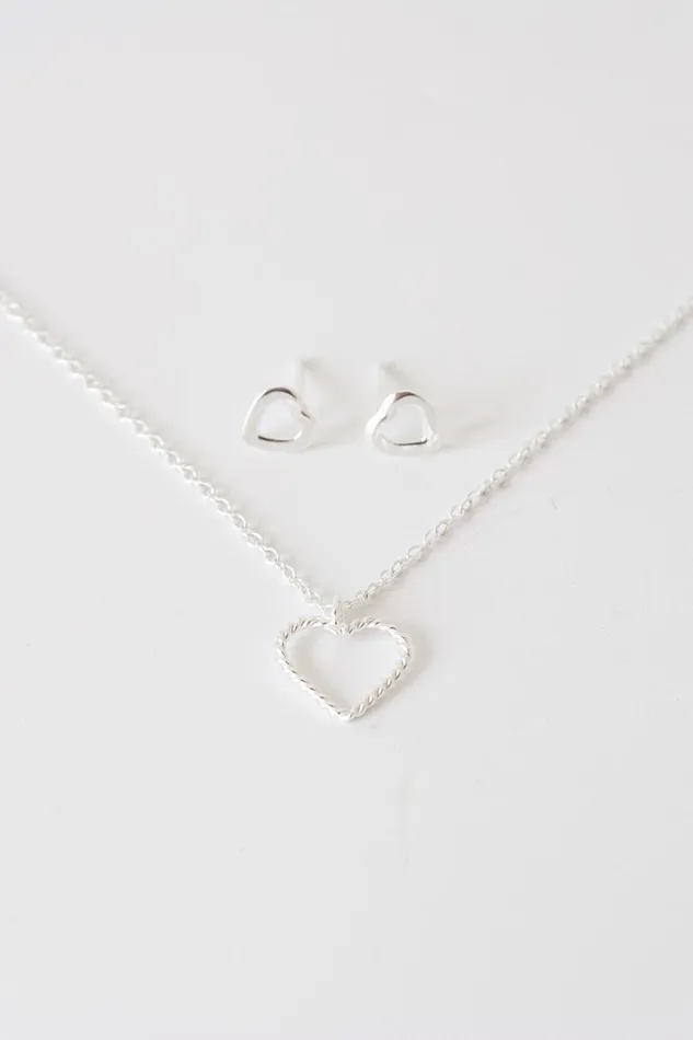 Silver Sterling Silver Heart Pendant And Earring Set Women Roman Jewellery