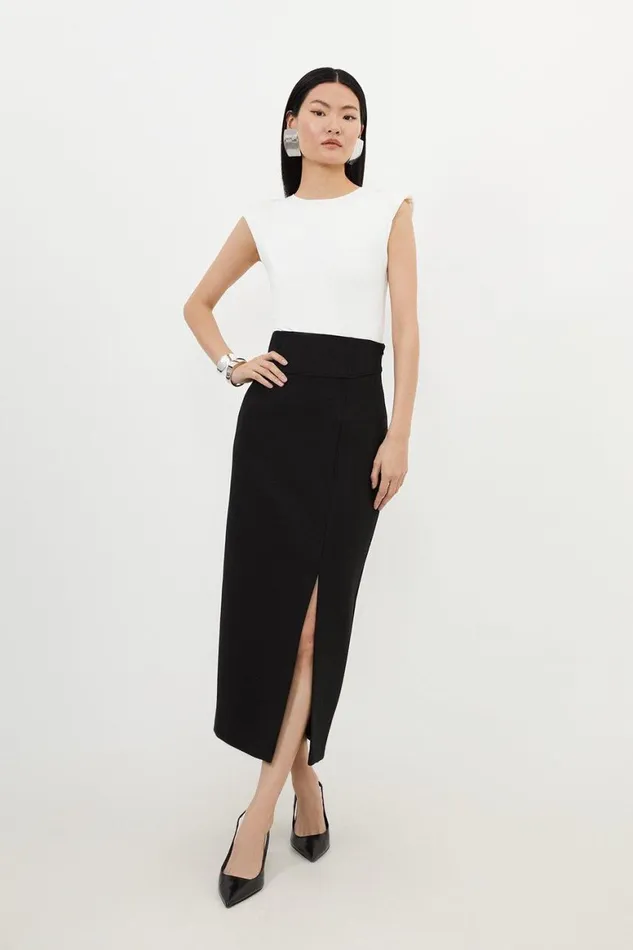 Skirts Women Karen Millen Compact Stretch Side Split Tailored Midi Pencil Skirt Black
