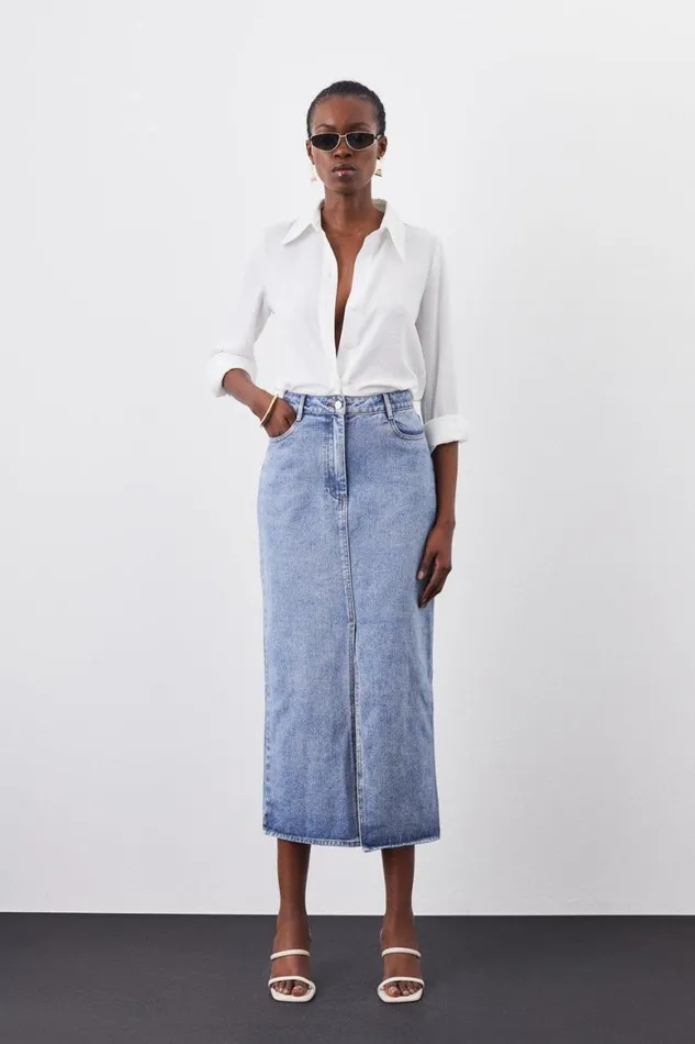 Skirts Women Karen Millen Denim Maxi Skirt Mid Wash