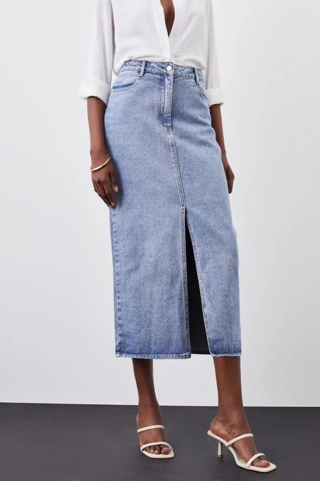 Skirts Women Karen Millen Denim Maxi Skirt Mid Wash