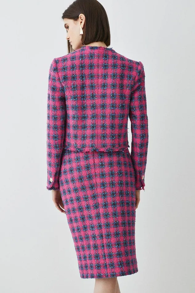 Skirts Women Karen Millen Italian Check Boucle Tailored Pencil Skirt Pink
