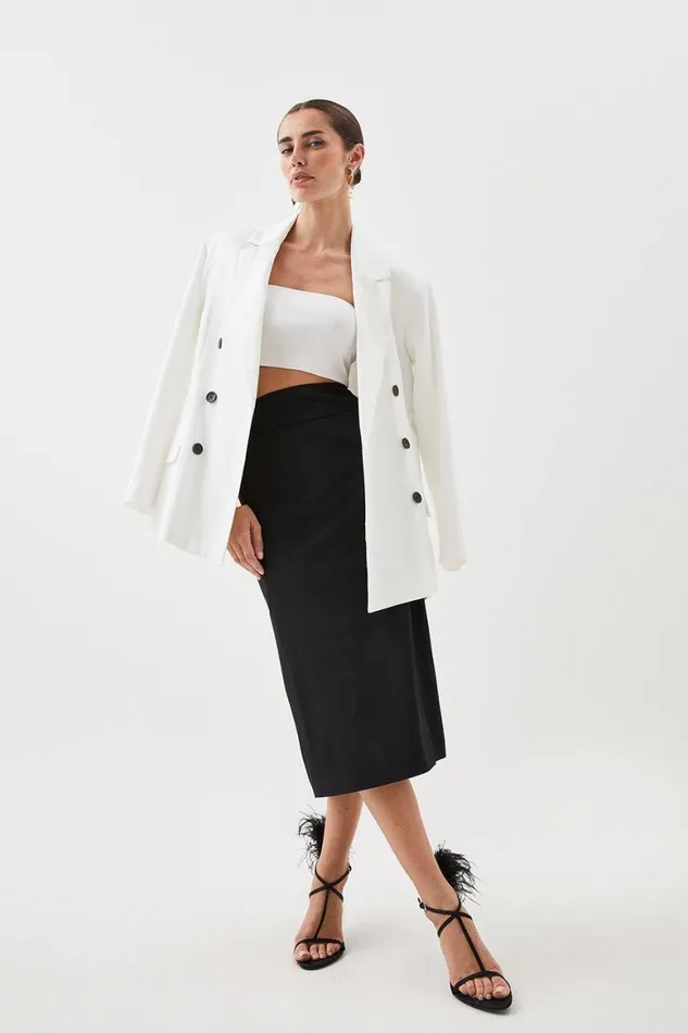 Skirts Women Karen Millen Italian Structured Stretch Midi Skirt Black