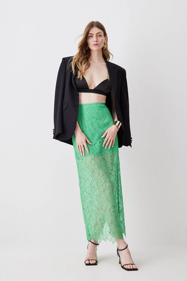 Skirts Women Karen Millen Lace Woven Maxi Skirt Green