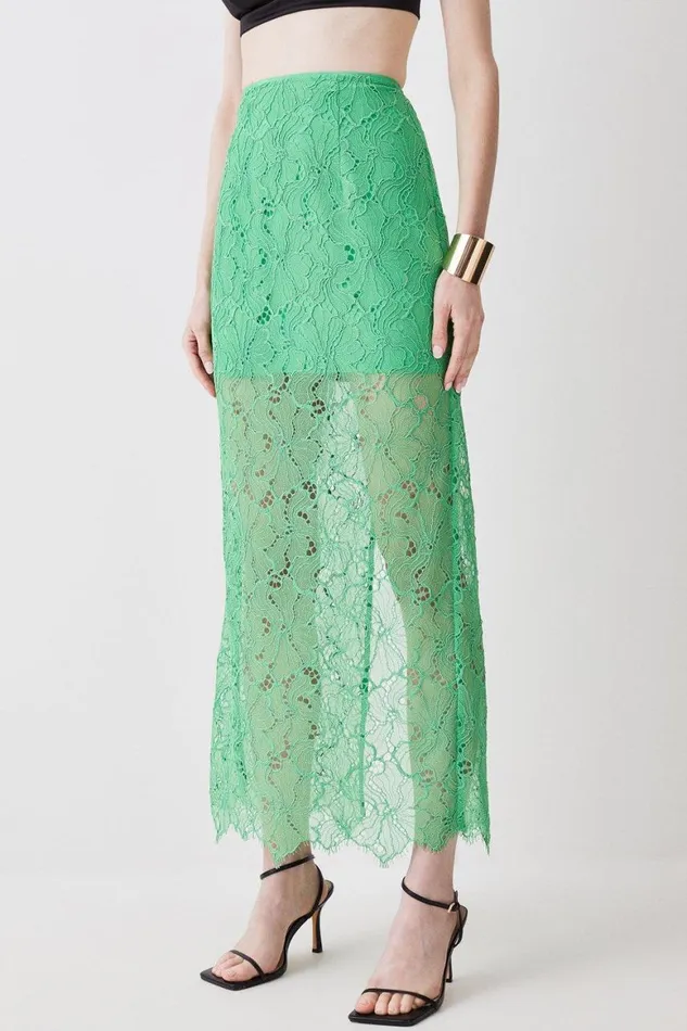 Skirts Women Karen Millen Lace Woven Maxi Skirt Green