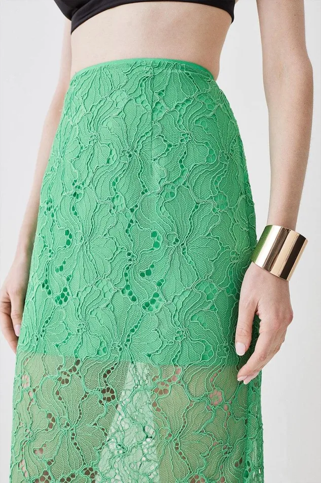 Skirts Women Karen Millen Lace Woven Maxi Skirt Green